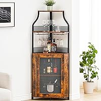 Vista 5 de Amyove Armario de esquina para bar de vinos con estante desmontable para vinos, gabinete industrial para vino con soporte para vidrio, aparador