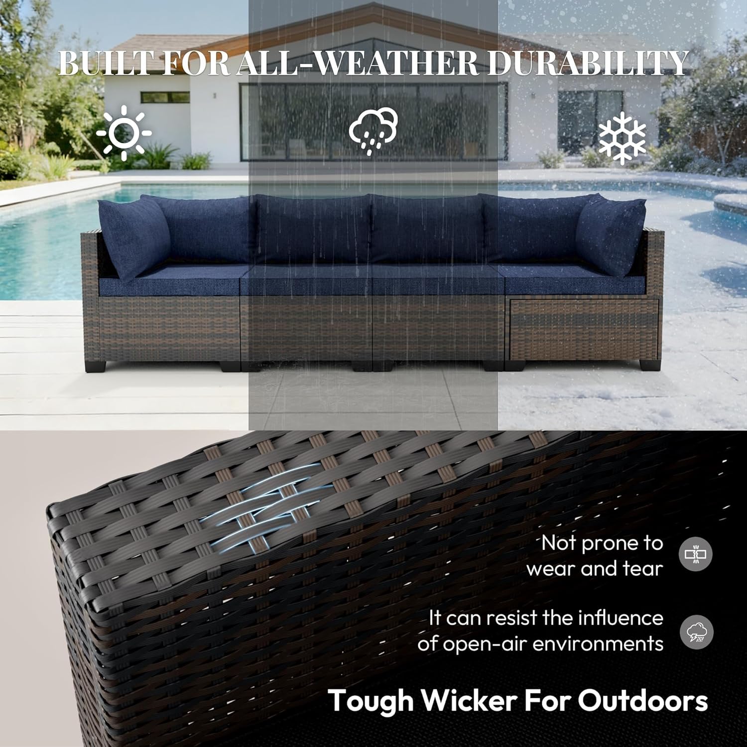 8 Piece Patio Furniture Set with 50000 BTU Propane Fire Pit Table Wicker Outdoor Patio Conversation Sets Waterproof Rattan for Backyard Porch Balcony Poolside(Gray)