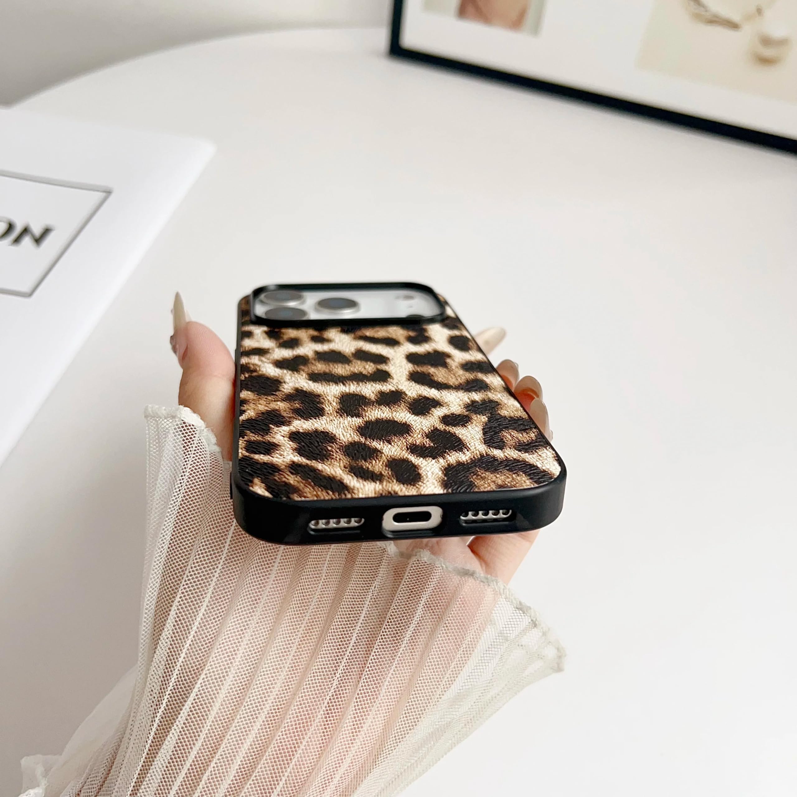 Funda Protectora de Silicona y Cuero para iPhone Air (con Estampado de Leopardo)