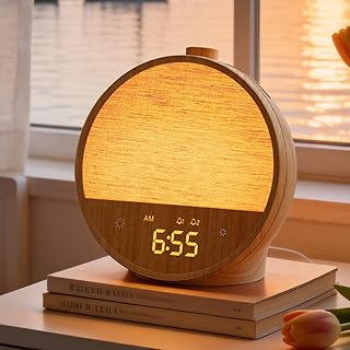 blonbar Tageslichtwecker, Lichtwecker mit Sonnenaufgang, Nachttischlampen mit 10 Naturgeräusche & 10 Weißgeräusche, Tischlampe mit RGB-Stimmungsnachtlicht, Sanfter Wecker für Schlafzimmer & Kinderzimm