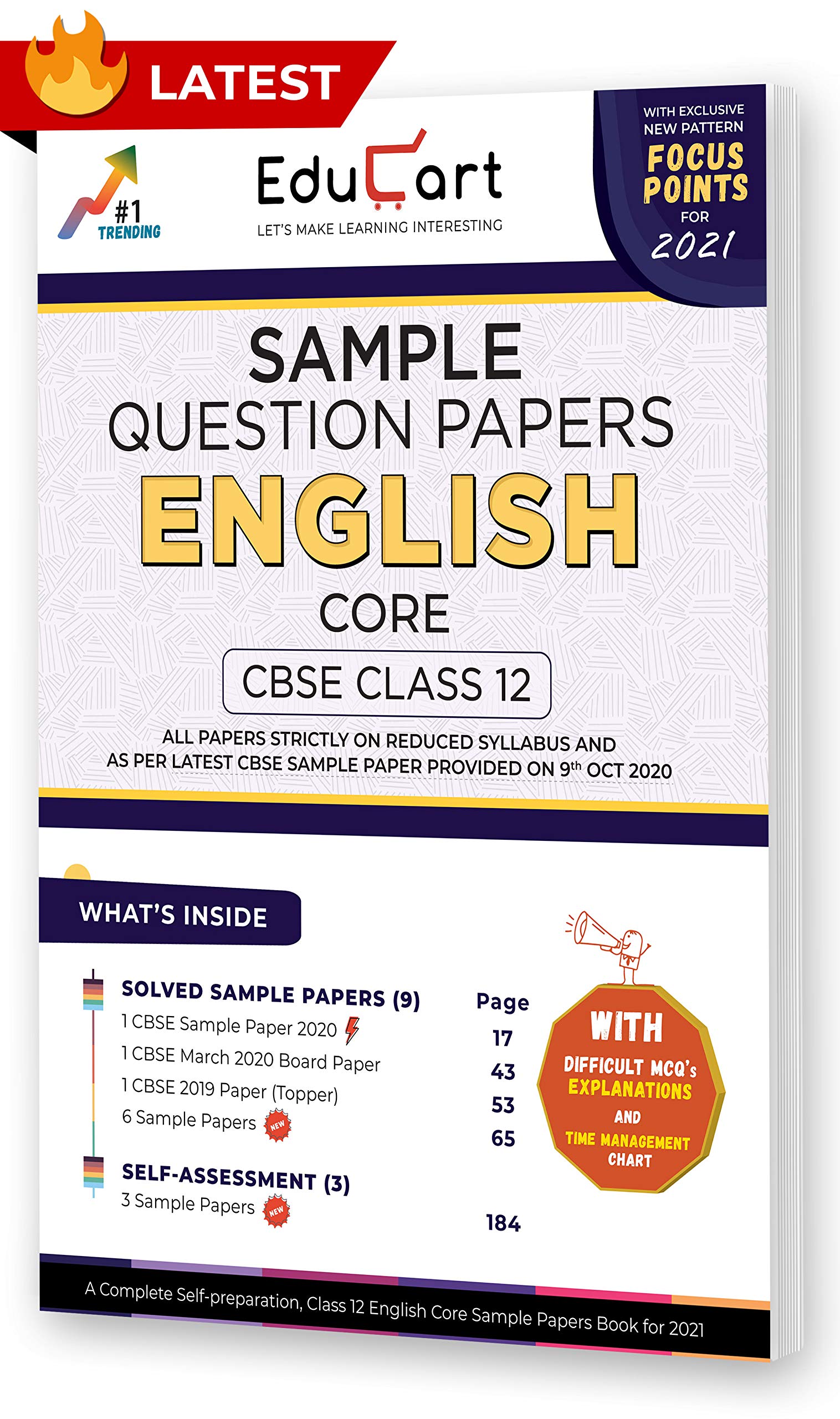 Educart CBSE Class 12 English Core Sample Question Papers For 2021 (reduced syllabus for Term 1 and 2) (old pattern) (Class 9-12)