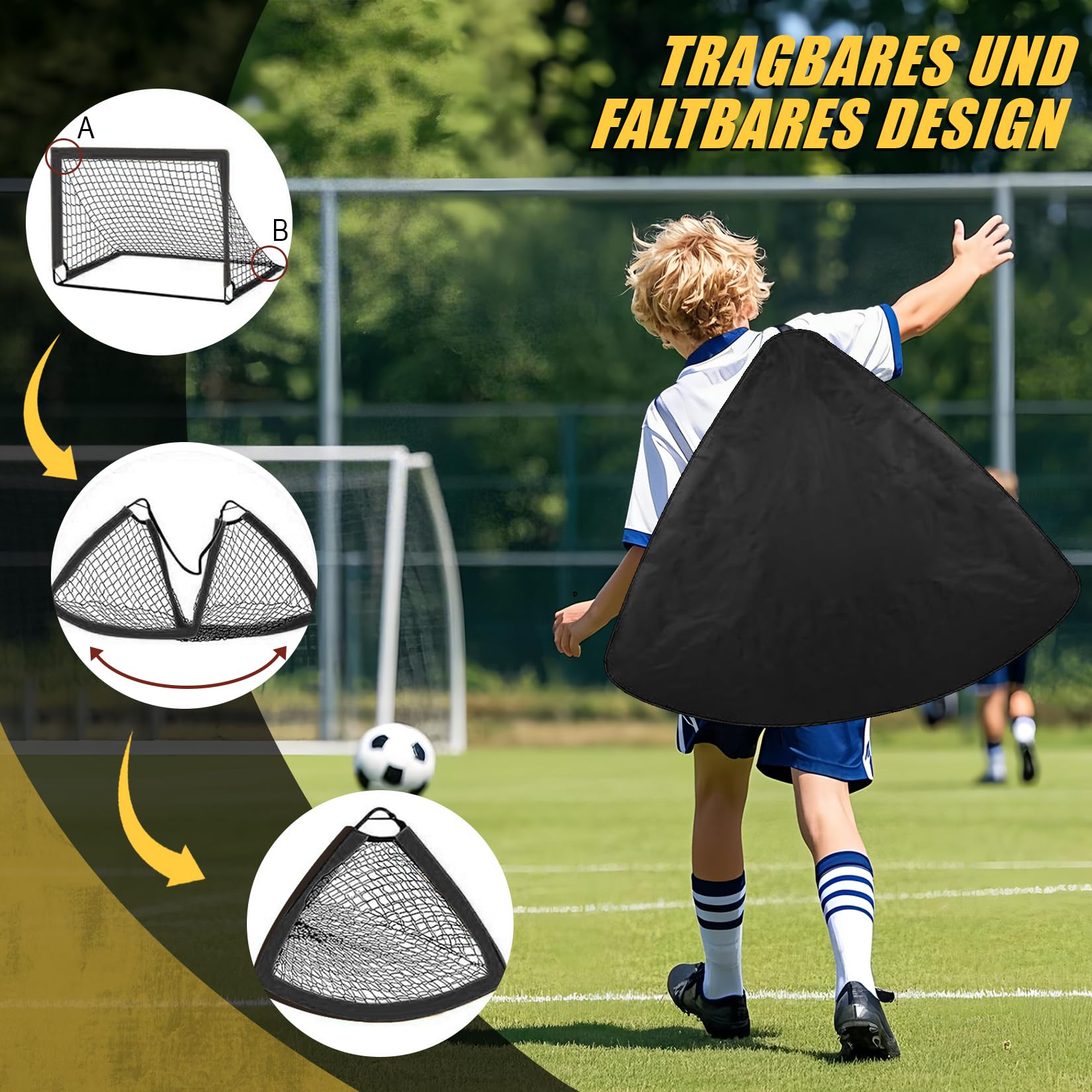 Fußballtor Garten 120x90cm, Fußballtore für Garten Training Set, Fussballtor Outdoor inkl. Fußball, Bullseye, Scheiben & Erdanker, Tolles Fußball Geschenk für Park, Strand
