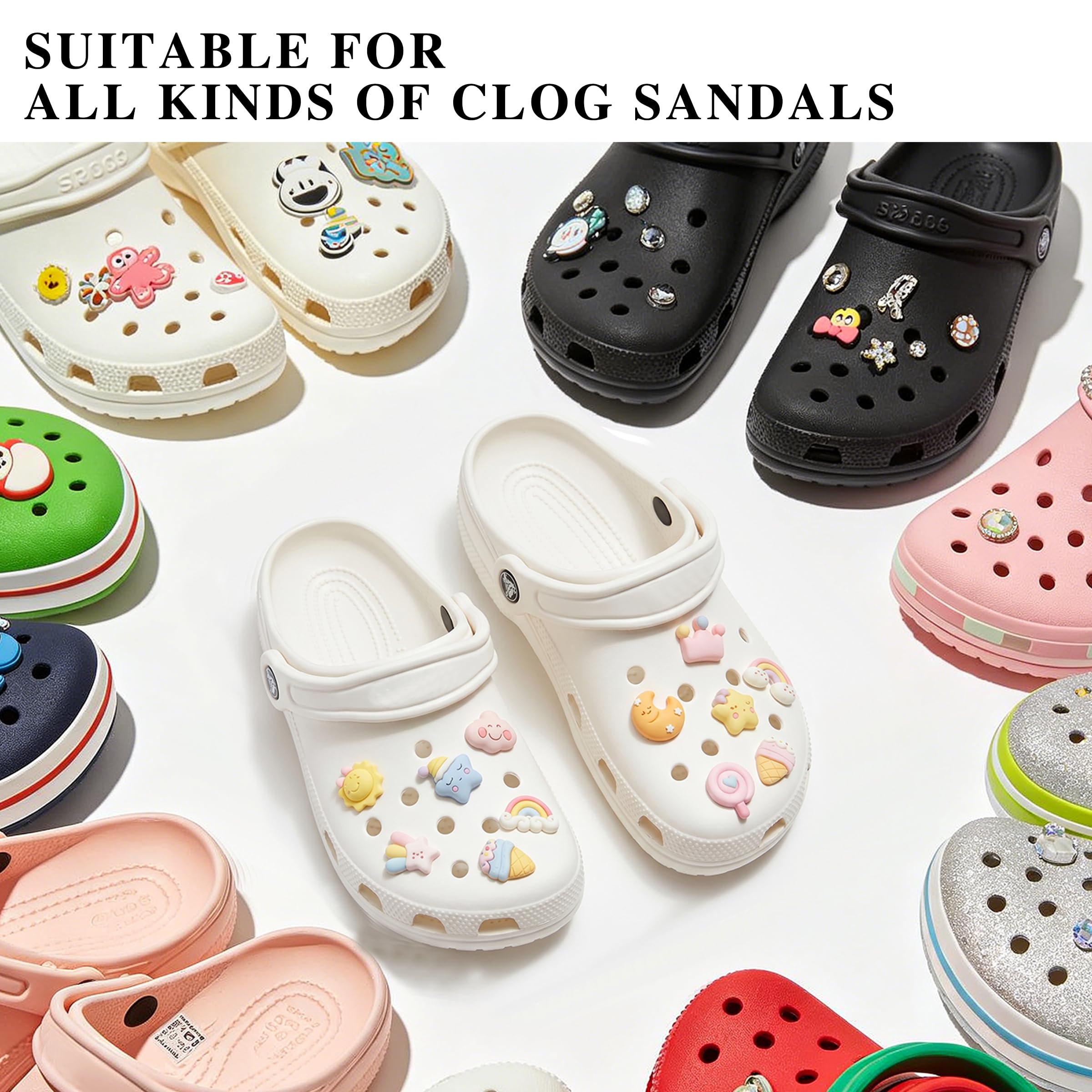 Juego de 12 piezas de charms de zapatos con purpurina, para de PVC, compatible con zuecos, sandalias, para niños, niñas, mujeres, juego de conectores para decoración individual de