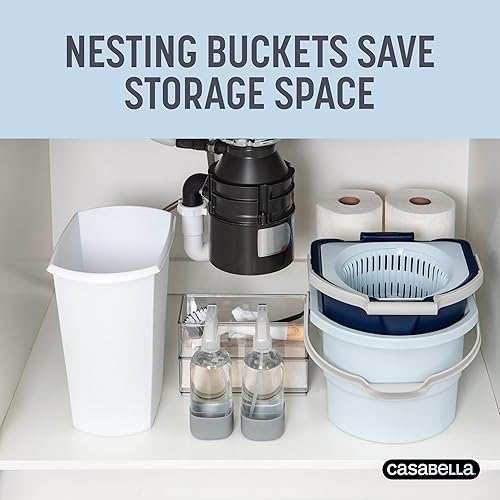 Miniatura 3 de Casabella Sistema de trapeador giratorio con recambio de cabezal de fregona extra, diseño de dos cubos con protector contra salpicaduras, taza