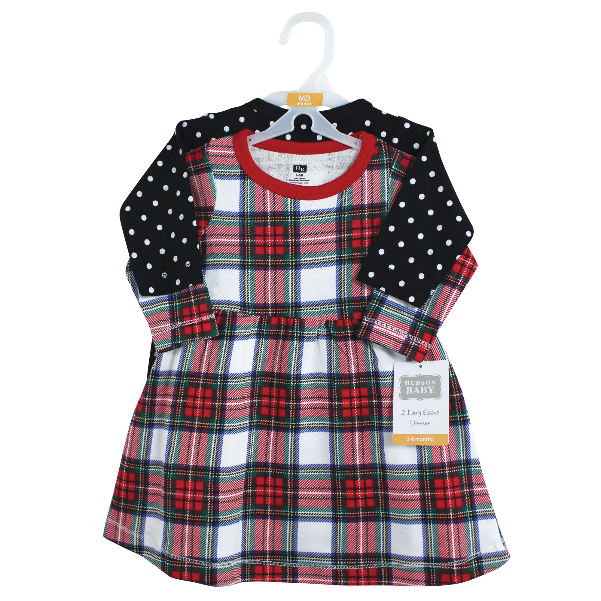 Hudson Baby Infant and Toddler Girl Cotton Dresses, White Tartan, 4 Toddler