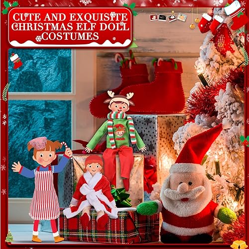 Miniatura 5 de Jenaai Juego de 12 piezas de accesorios de muñeca elfo de Navidad, ropa de elfo, mini atuendo, incluye falda de muñeca, chaleco esponjoso, albornoz,