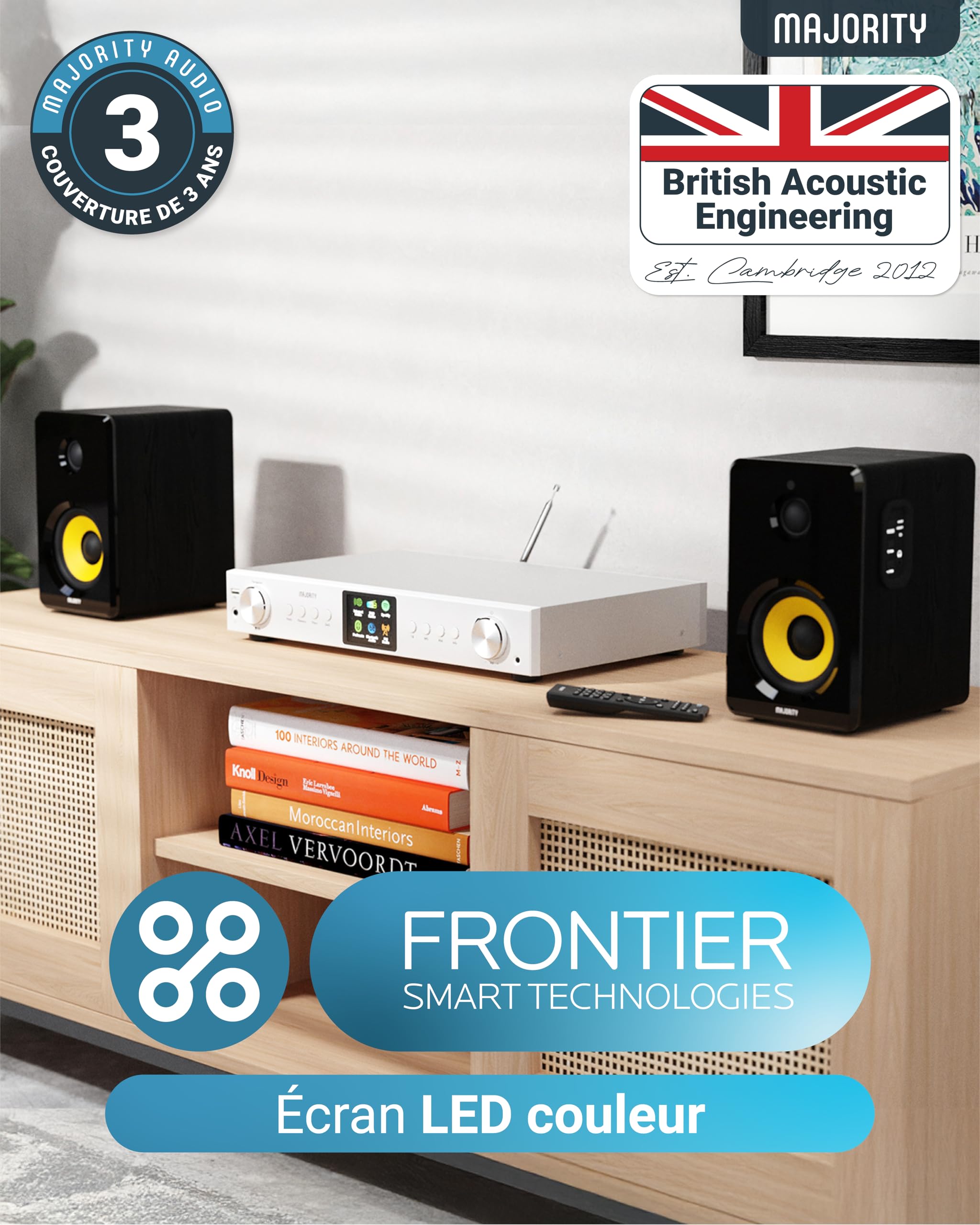 Radio Internet Dab FM WiFi Bluetooth |Tuner Dab pour Chaine HiFi avec Spotify Connect | Tuner HiFi avec Plus de 90 présélections, écran LED Couleur | USB, AUX, RCA | Majority Fitzwilliam 2024 (Argent)