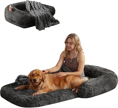 Miniatura 1 de Cama humana plegable para perros adultos, sofá grande ortopédico de espuma viscoelástica para mascotas, sofá lavable con funda impermeable