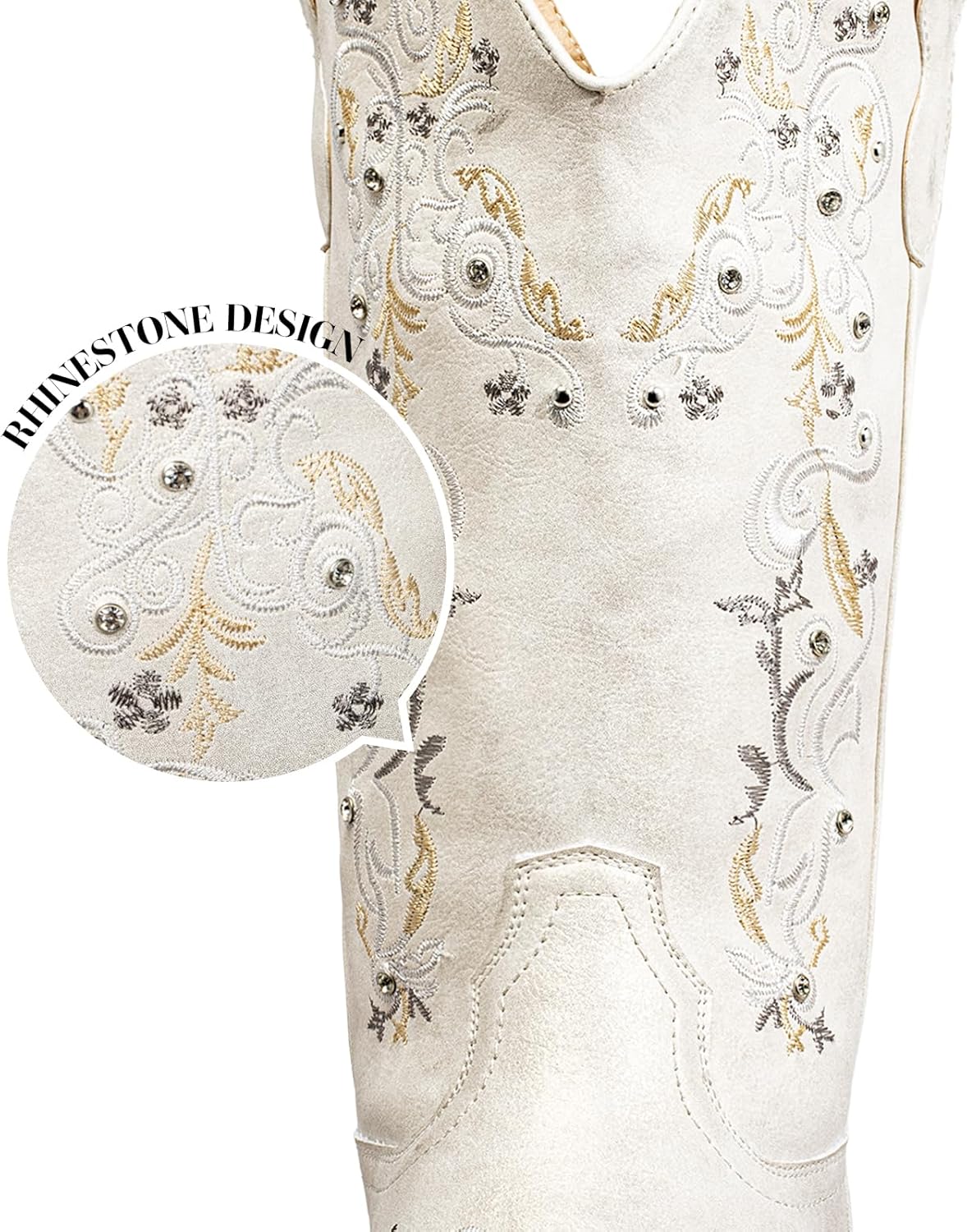 SheSole Wide Calf Cowboy Boots Women Sparkly Rhinestone & Floral Embroidered Western Cowgirl Boots with Hidden Stretch Panel, Comfort Square Toe & Easy Pull-On for Wide Calves