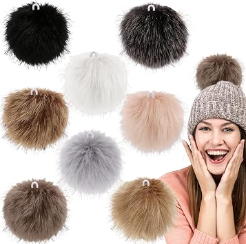 8Pcs 12CM Large Faux Fur Pom Poms Faux Fox Fur Pom Pom Fluffy Pompoms with Elastic Loop for DIY Hats Scarves Gloves Bags Keychains Knitting Accessories