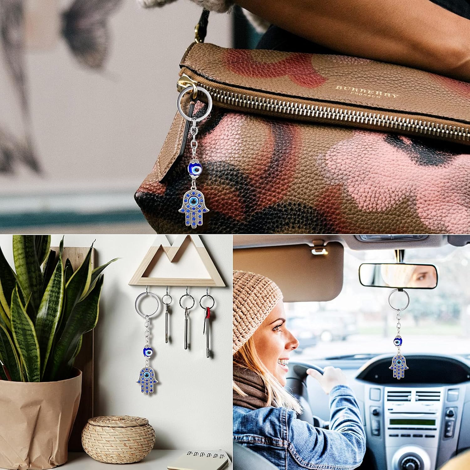 Miniatura 6 de Hamsa - Llavero de mano con diseño de ojo malvado, color azul, para proteger a las llaves y bolsas (10 unidades)