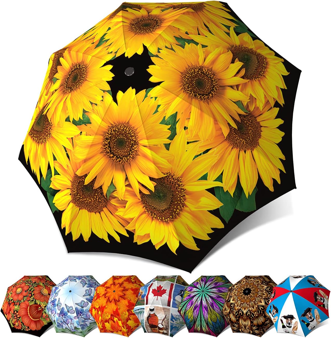 La Bella UmbrellaSunflowers Umbrella Folding Auto Open Close - Art Umbrella for Women - Fashion Umbrella Stylish Gift - Compact Automatic Rain Umbrella - Vintage Portable Yellow Flowers Umbrella