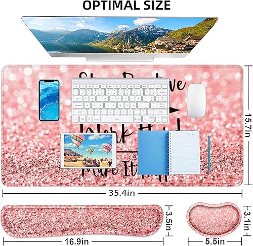 Miniatura 3 de LATEEFAH Alfombrilla de mouse con reposamuñecas, alfombrilla de escritorio + juego de reposamuñecas para teclado, almohadilla de escritorio para