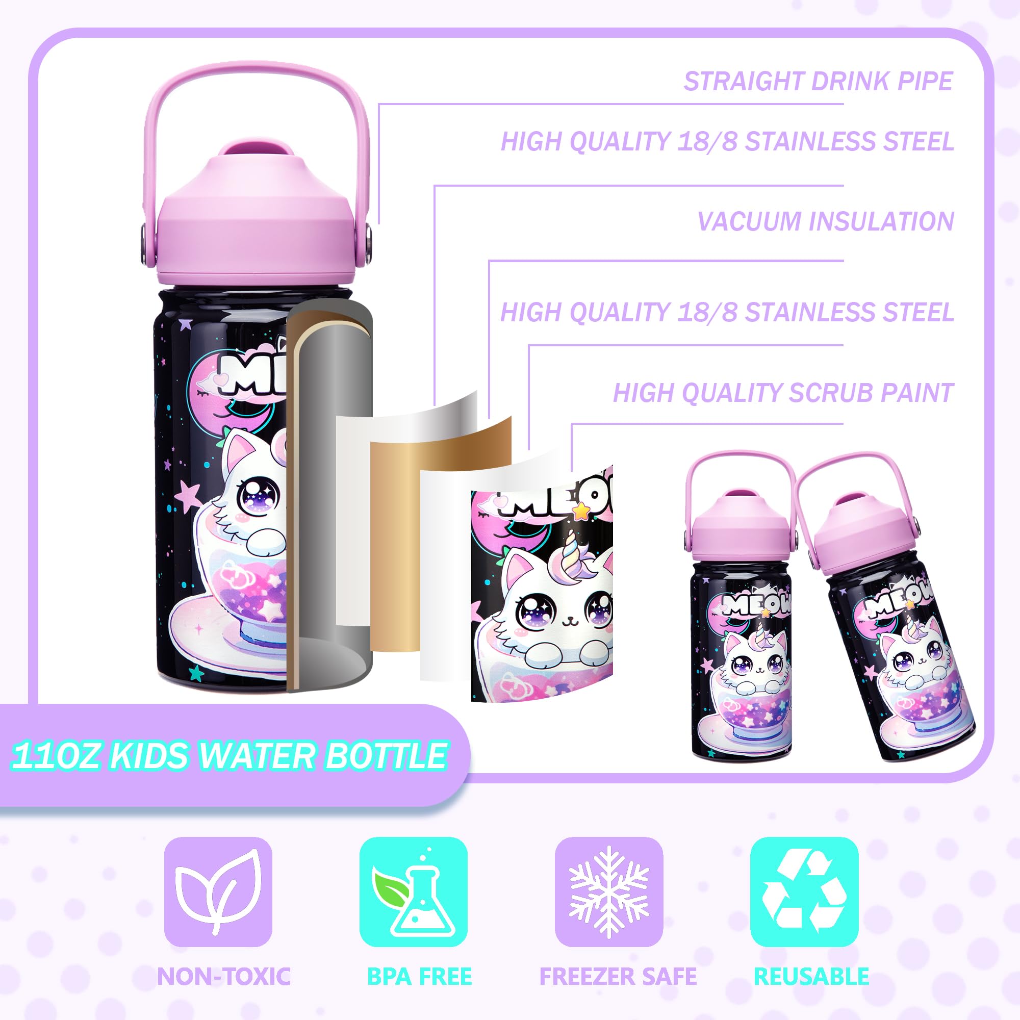 Lonchera para niñas, caja Bento para niños con bolsa de almuerzo, botella de agua de acero inoxidable, juego de bolsa de hielo, regalos de cumpleaños para edades de 3 a 12 años de vuelta a la 5