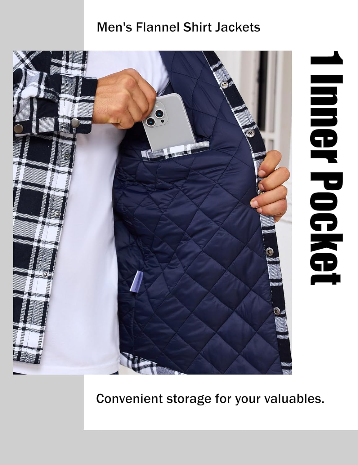 EKLENTSON Men's Flannel Shirt Jacket Quilted Lined Plaid Coats Warm Winter Jacket Thick Button Down Coat with 5 Pockets - Image 5