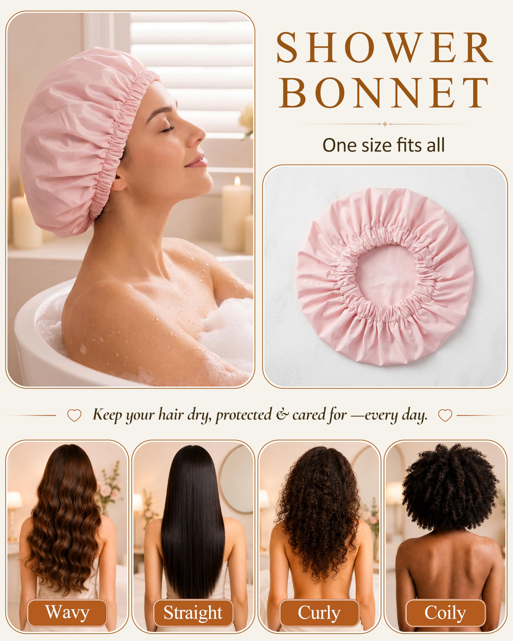 Reusable Shower Caps for Women - Waterproof & Dry Hair -5