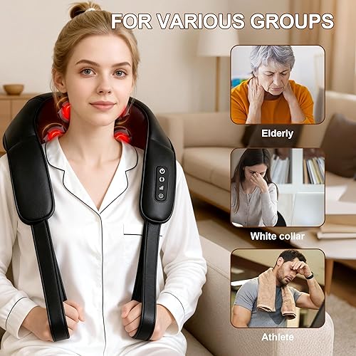Miniatura 4 de Masajeador de cuello Shiatsu, masajeador de espalda con calor para aliviar el dolor de tejido profundo, almohada masajeadora de hombros 3D, regalos