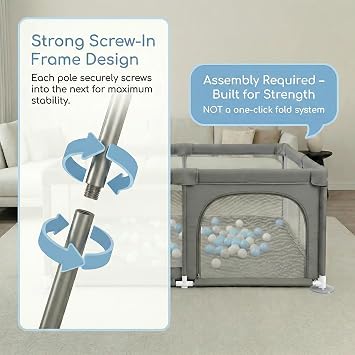 ORIAN ベビーサークル 50x74、大きなベビープレイヤード、赤ちゃんと幼児用、グレー | ジッパードア付きの大きな通気性メッシュベビーサークル、赤ちゃんや幼児用の屋内ベビーアクティビティセンター。