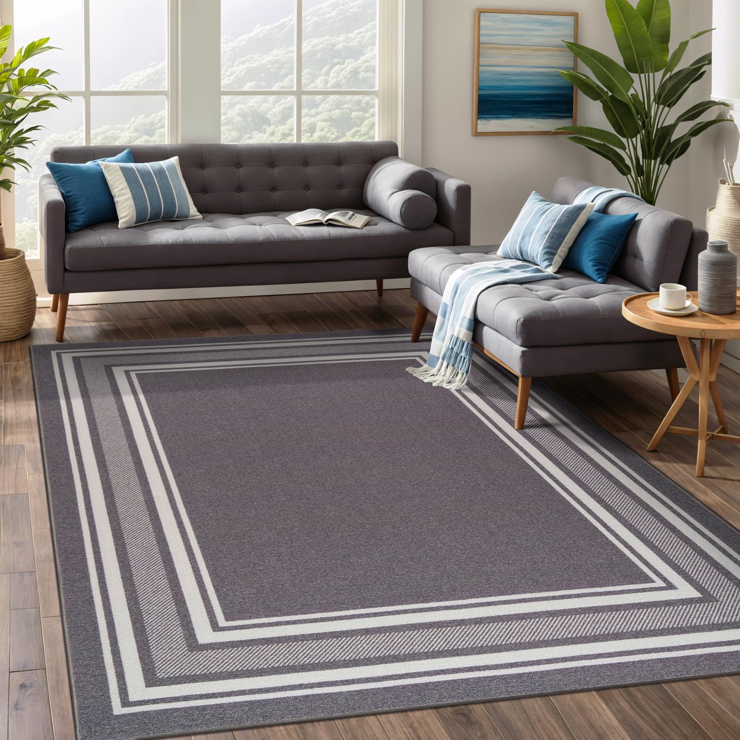 Beverly Rug Non Slip Area Rugs 5x7 Modern Bordered Non Skid Rubber Backing Soft Area Rug for Living
