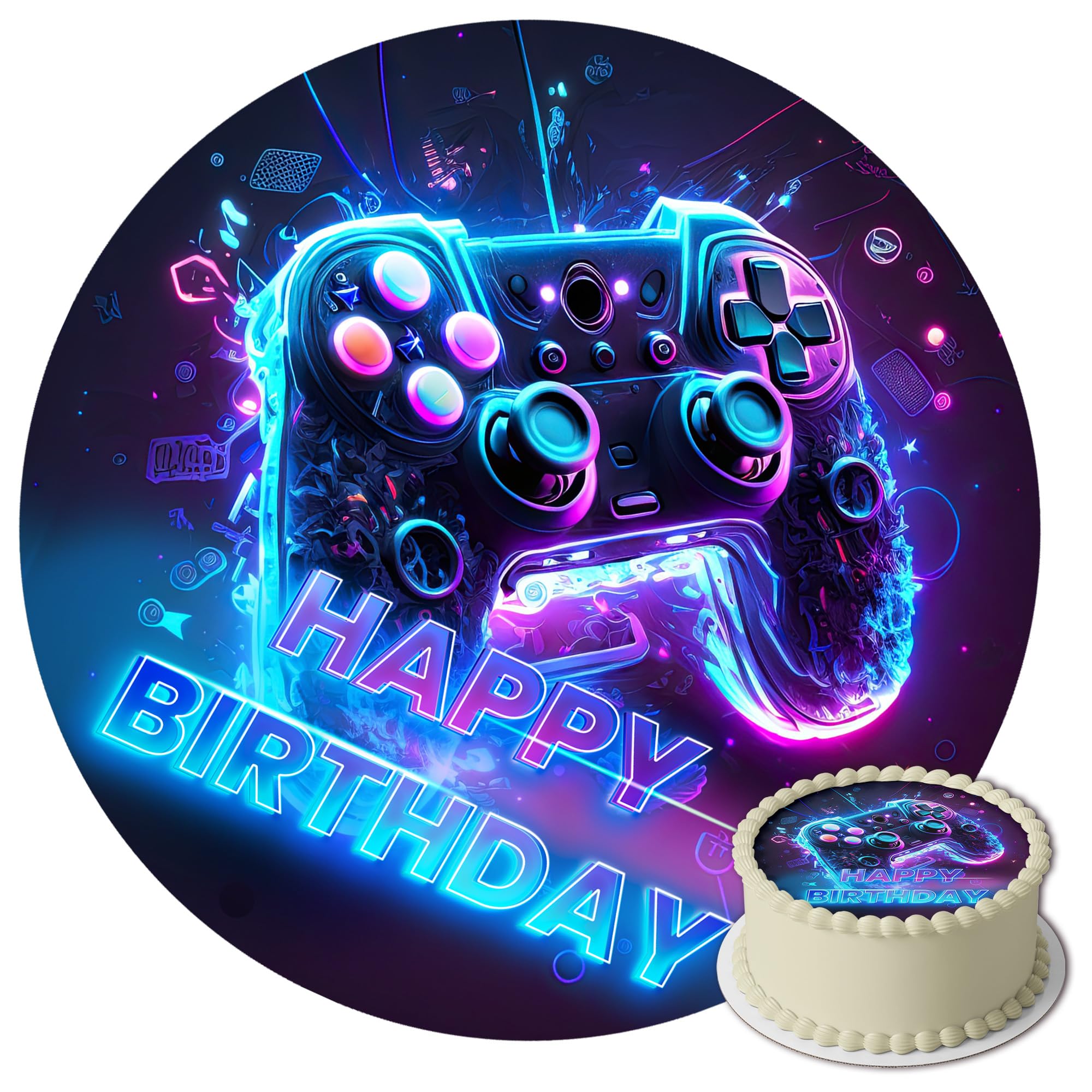 J&M DECO Tortenaufleger Gamer – essbare Kuchendeko Ø 20 cm – Tortenbild mit Gaming-Motiv für Jungengeburtstag – Zuckerpapier Tortendekoration – gebrauchsfertig