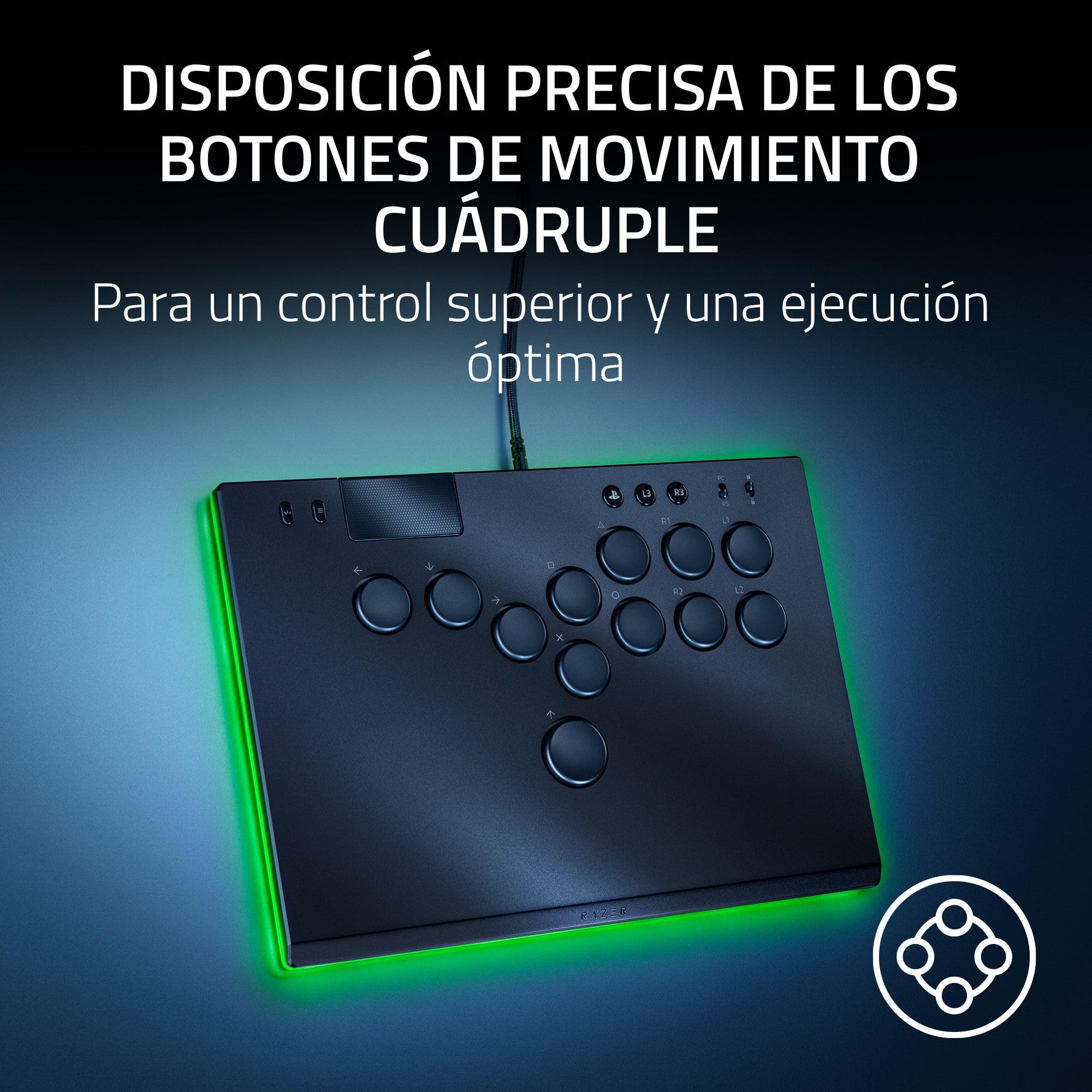Razer Kitsune - Mando Arcade óptico multibotón para PS5 y PC (Disposición precisa de los botones de movimiento cuádruple, Switches ópticos de perfil bajo lineales Razer) Negro