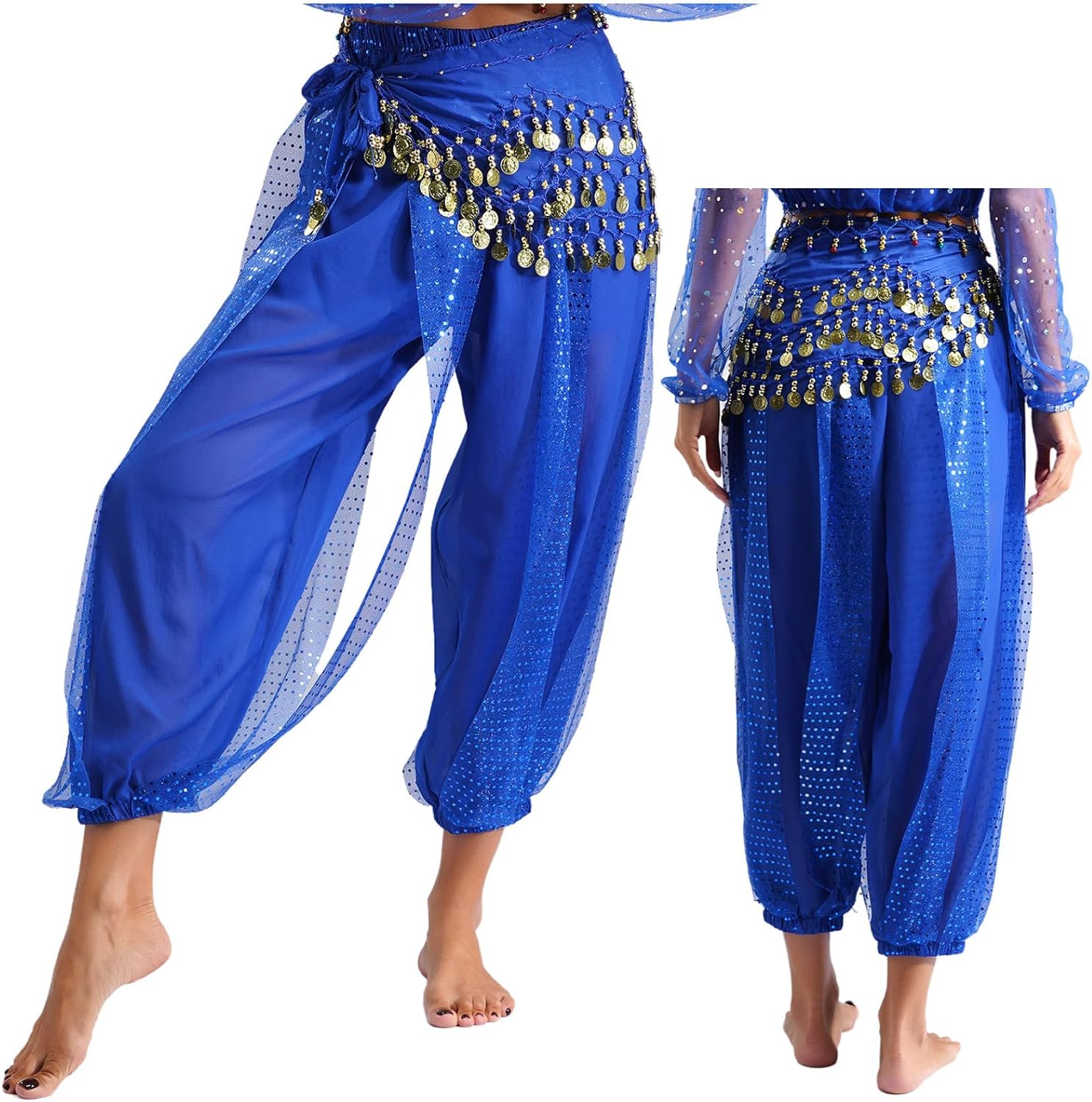 Jugaoge Women Belly Dance Costume Pants Sequin Shiny Harem Pants Bloomers Arabic Halloween Trousers