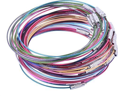 KONMAY Adjustable Wire Bracelets, 50pcs 9.6'' Mixed Stainless Steel Bracelet Bangles with Wire Ends, Key Ring Loop Holders for Wire Bracelets, Luggage Tags,Keys Organizing,ID Tag Keepers, Key Fobs