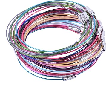 KONMAY Keychain Wire Cable,50pcs 5.2 Mixed Stainless Steel Key Ring Loop Holders for Luggage Tags,Keys Organizing,ID Tag Keepers,Key Fobs