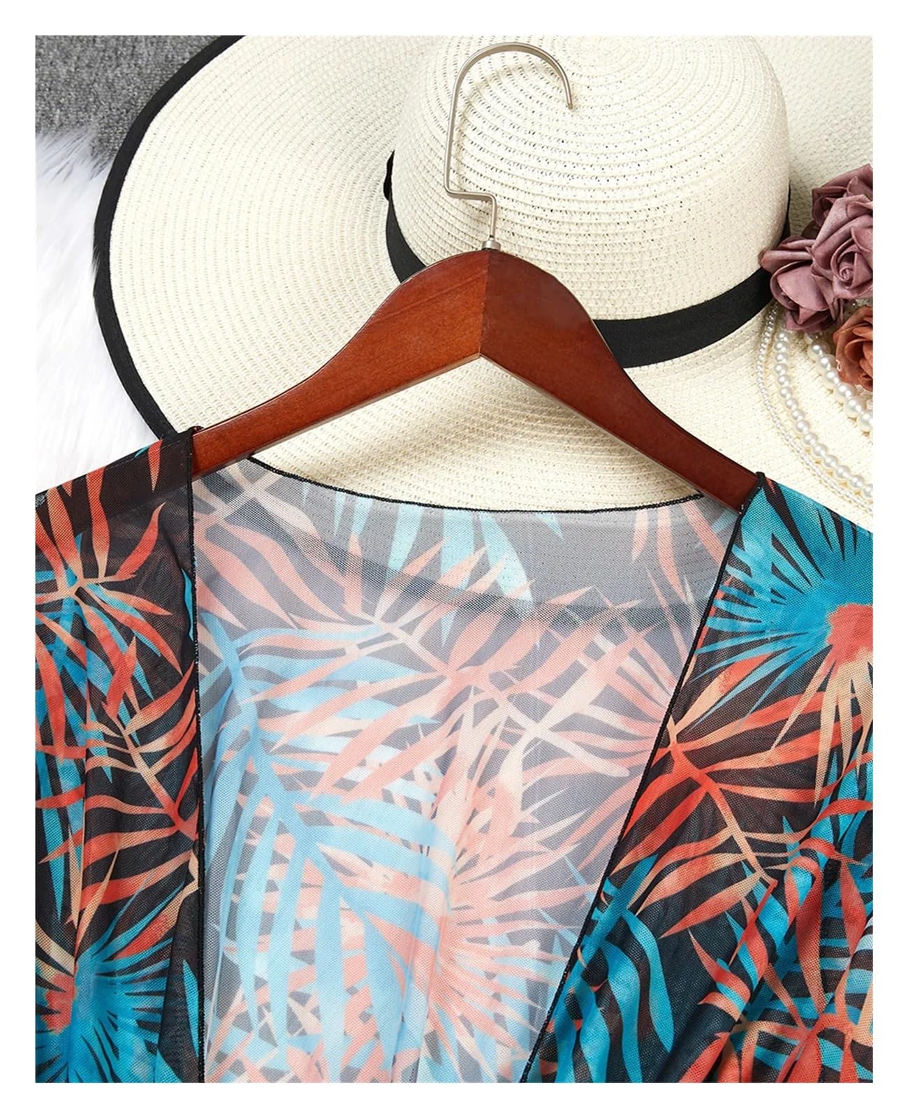Copricostume da Spiaggia con Stampa di Grandi Dimensioni e Maniche Lunghe, Kimono Intero da Donna, Costume da Bagno da Donna, Abbigliamento da Spiaggia per Vacanze, Piscina(2XL)