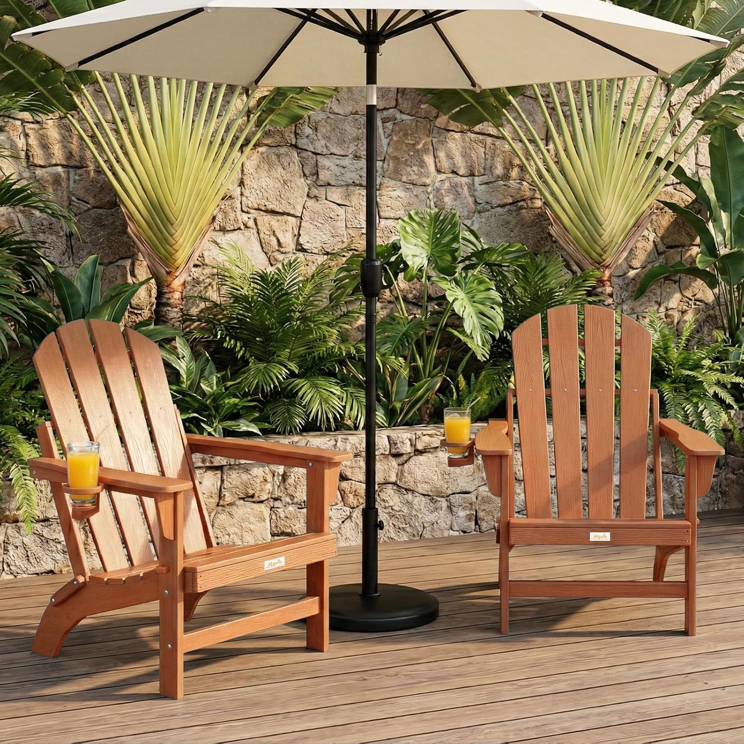 Folding Adirondack Chair, All Weather Stable Gun-Leg Design Fire Pit Chairs with Cupholder for Outside