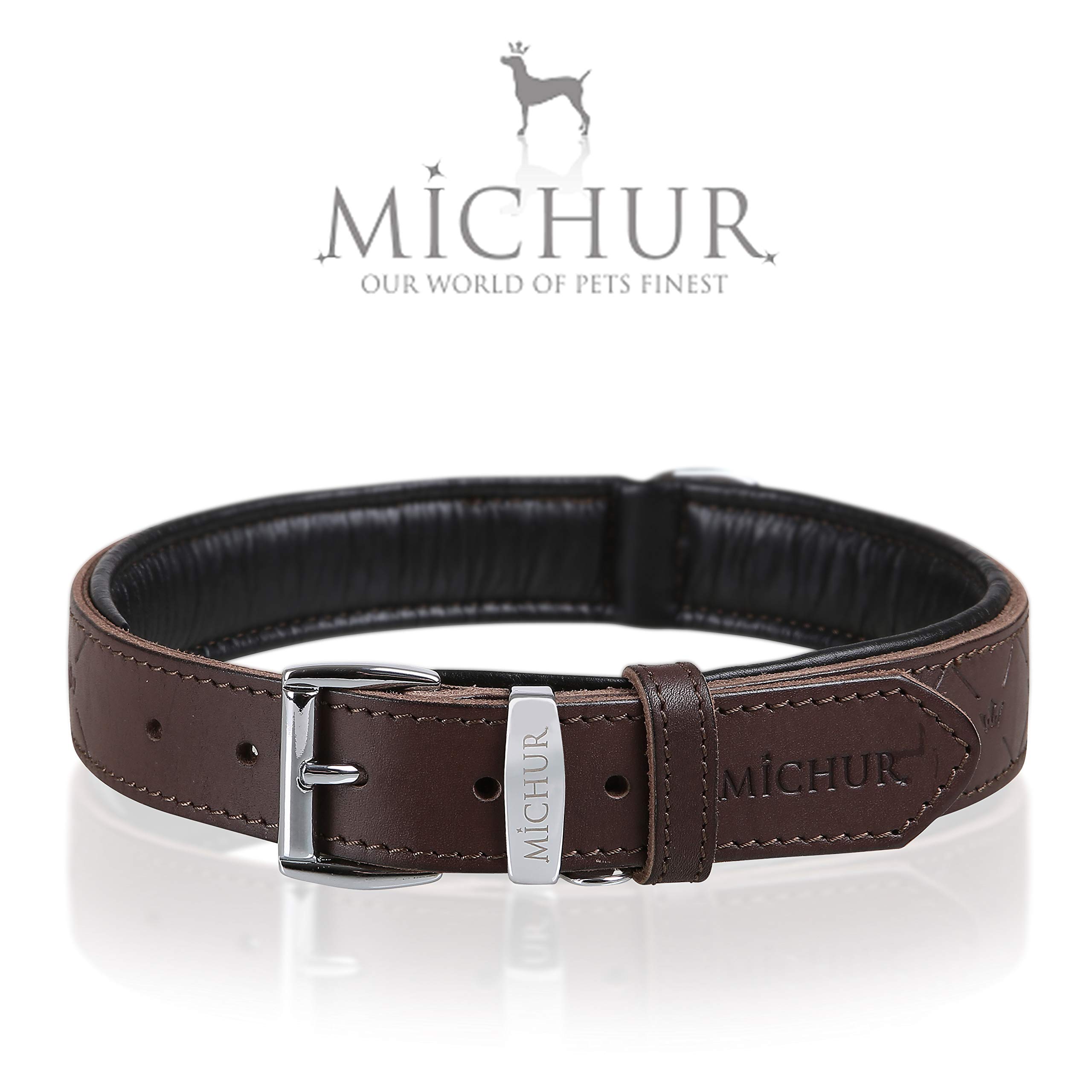 MICHUR Design Hundehalsband Leder, Lederhalsband Hund, Halsband, Braun, Leder, in verschiedenen Größen erhältlich