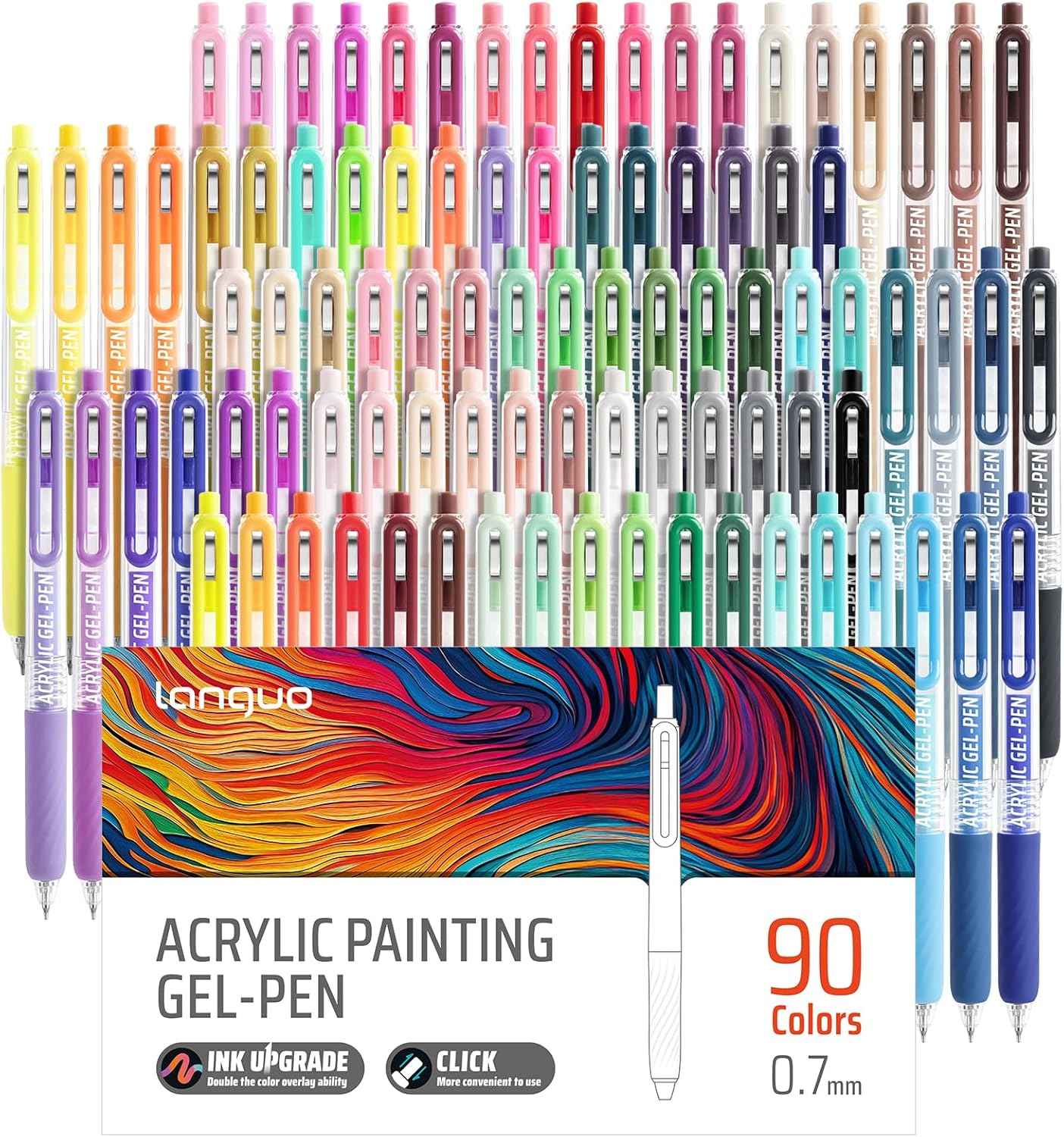 Gel Pens For Coloring, 90 Colors Retractable Colored Pens for Black Paper & White Paper, 0.7mm Fine Point Colorful Pens for Coloring, Writing, Drawing, Journaling, Note Taking, Office, Home