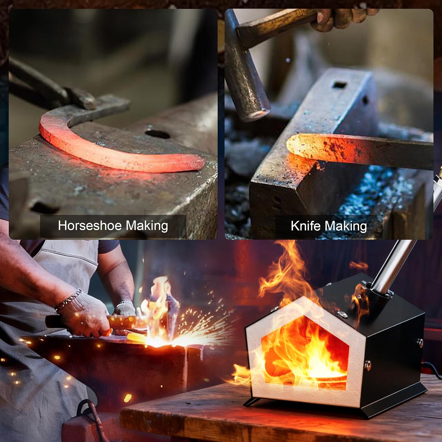 MMasters Portable 1 Burner Propane Forge, 2600°F High Temp Gas Forge for Blacksmithing & Knife Making Complete Compact Tool Kit
