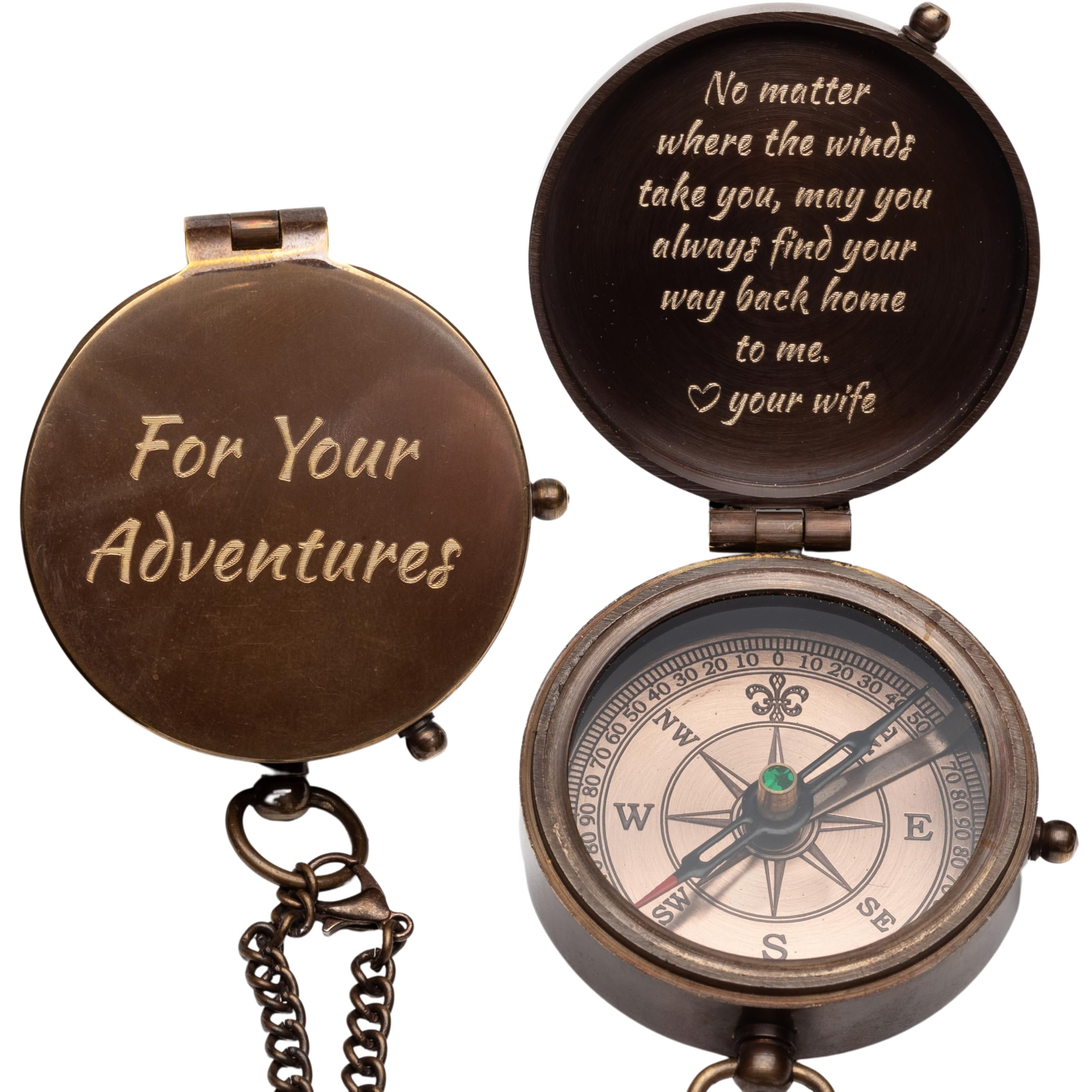 Engraved Compass Gift for Men – Personalized Brass Pocket Compass – Custom Antique Keepsake for Son, Husband, Boyfriend, or Dad – Graduation, Father’s Day, Anniversary, Birthday, or Christmas Gift