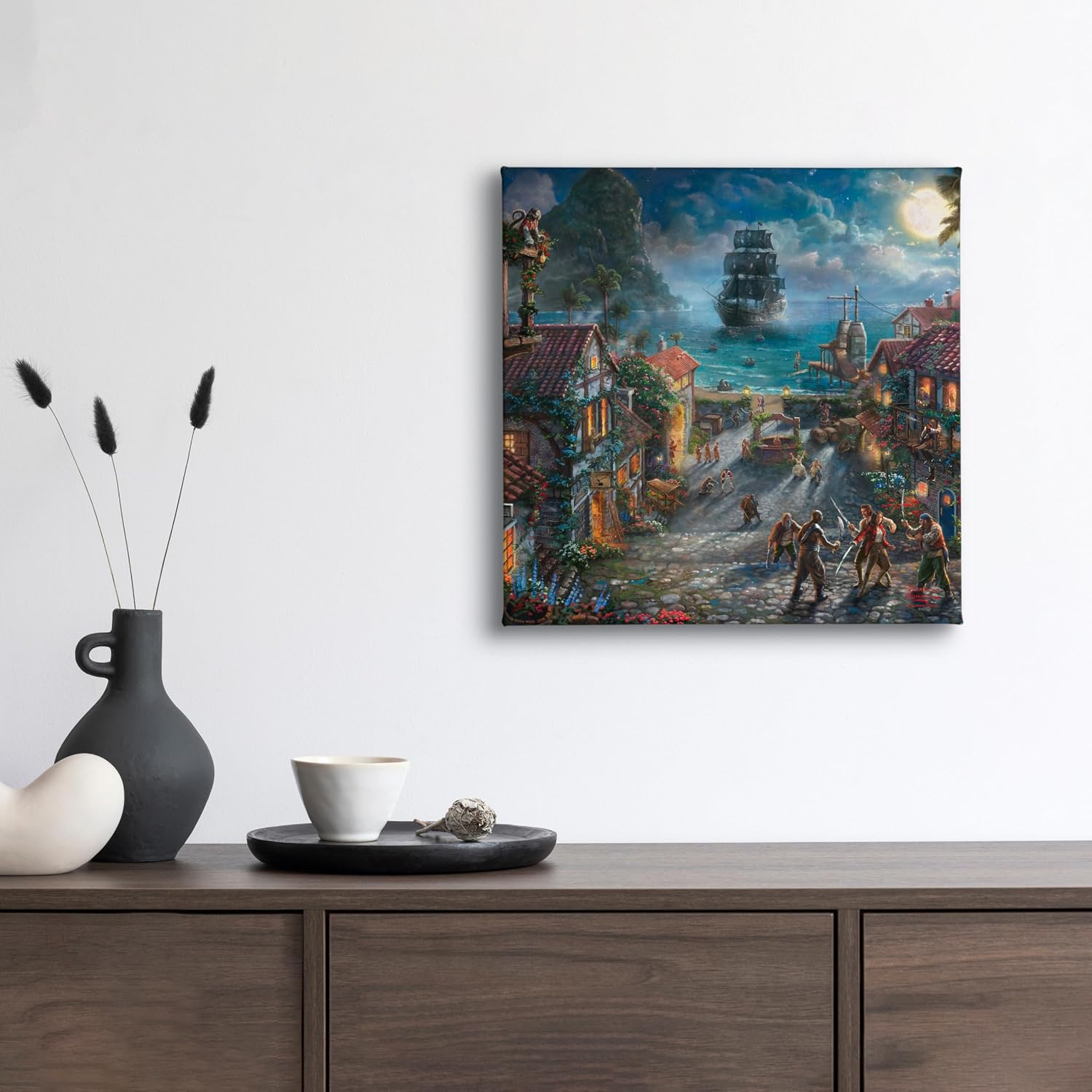 Thomas Kinkade Pirates of The Caribbean 14" x 14" Gallery Wrapped Canvas Art | Frameless Room Wall Art | Certificate of Authenticity Included