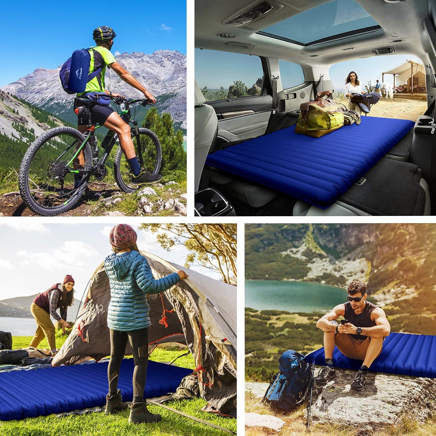 Double Camping Sleeping Pad, Ultralight Waterproof Inflatable 2-Person Sleeping Mat with Inflation Bag, Lightweight Portable Air Mattress for Outdoor Backpacking Hiking Car Traveling Tent (Navy)