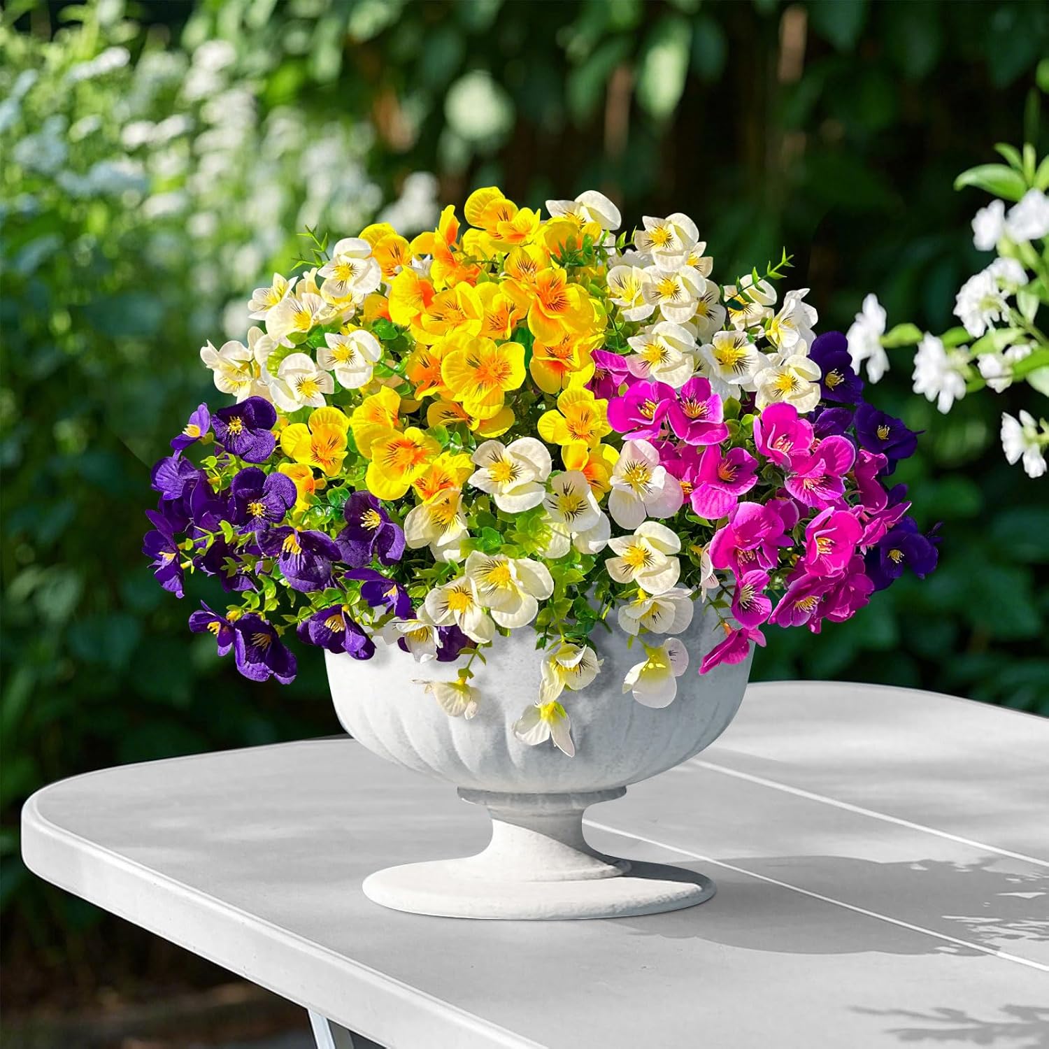 18pc Artificial Pansy Flowers for Outdoors,Silk Fake Flowers UV Resistant, Spring Flowers Artificial for Decoration,Outdoor Fake Plants for Door Porch Patio Planter Yard (Purple Yellow White Fuchsia） - Image 3