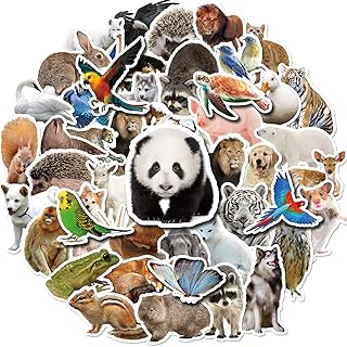 Zoo Animal Stickers 50Pcs,Realistic Style Stickers,Early childhood education stickers,waterproof stickers, unscreen stickers, non-marking adhesive stickers, decorative stickers, children's stickers, stickers for children, children's birthday gifts Voorpleasy