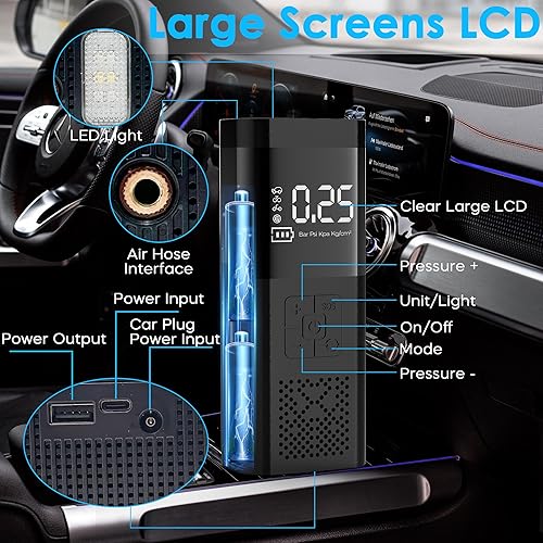 Miniatura 4 de Inflador de neumáticos, compresor de aire portátil de 150 PSI, 20000 mAh, potente inflador de neumáticos, inflado 2 veces más rápido, bomba de aire