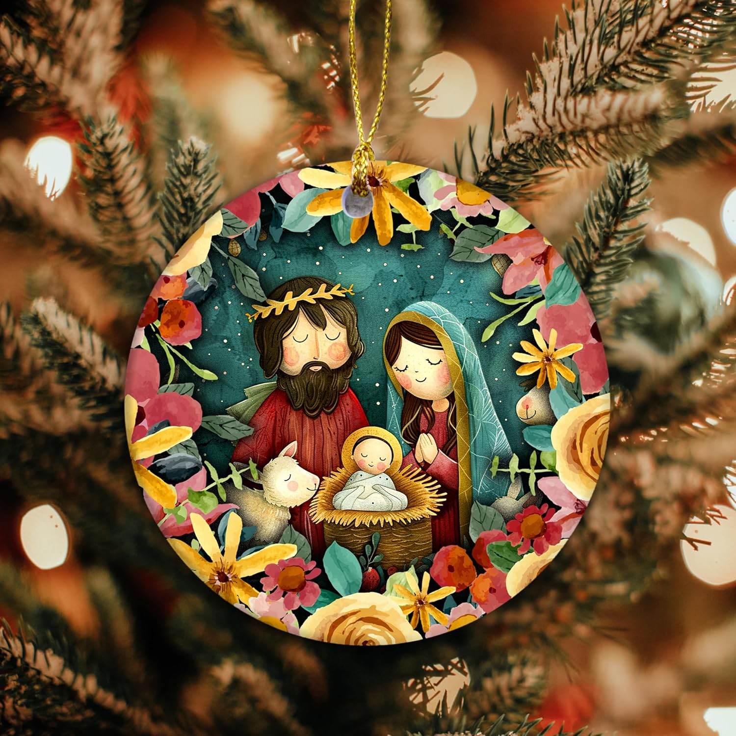 Nativity Scene Ornaments 2025 - O Holy Night Ornament, Baby Jesus Ornaments for Christmas Tree - Religious Christmas Ornament Featuring Mary, Joseph & Baby Jesus, Christian Faith Ornament - Image 2