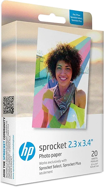 HP Sprocket 2.3 x 3.4" Premium Zink Sticky Back Photo Paper (20 Sheets) Compatible with HP Sprocket Select and Plus Printers.