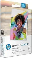 HP Sprocket — Papel fotográfico premium Zink Sticky Back (20 folhas), compatível com impressoras HP Sprocket Select e Plus.