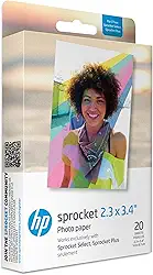 HP Sprocket — Papel fotográfico premium Zink Sticky Back (20 folhas), compatível com impressoras HP Sprocket Select e Plus.