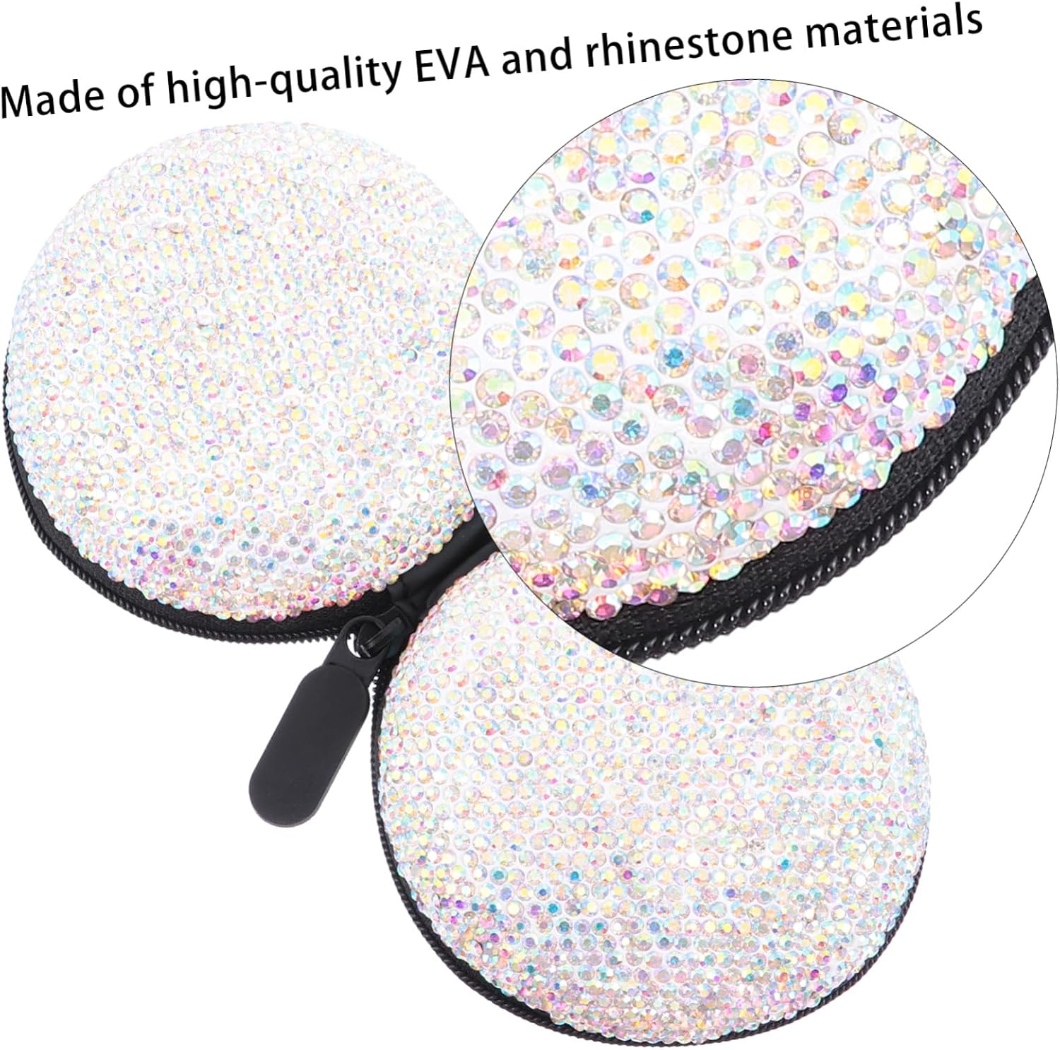Shock-Proof Earphone Storage Case with Diamond Decor, Portable Data Cable Organizer Bag for Travel and Electronics Accessories image 3