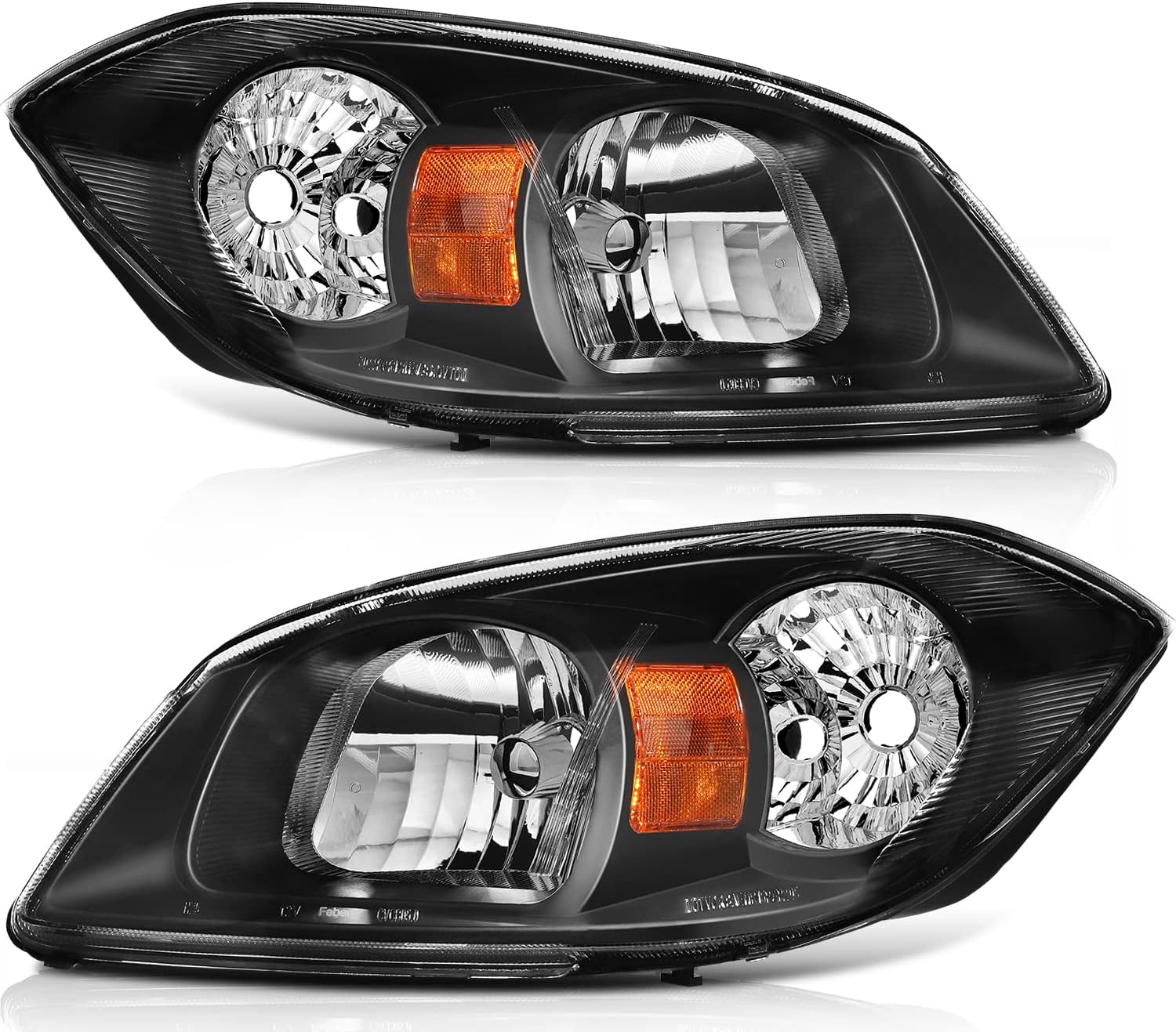 LSAILON Headlight Assembly Replacement Fit 2005-2010 For Chevrolet Cobalt 2007-2010 For Pontiac G5 2005-2006 For Pontiac Pursuit Black Housing Amber Reflector Clear Lens Driver and Passenger Side