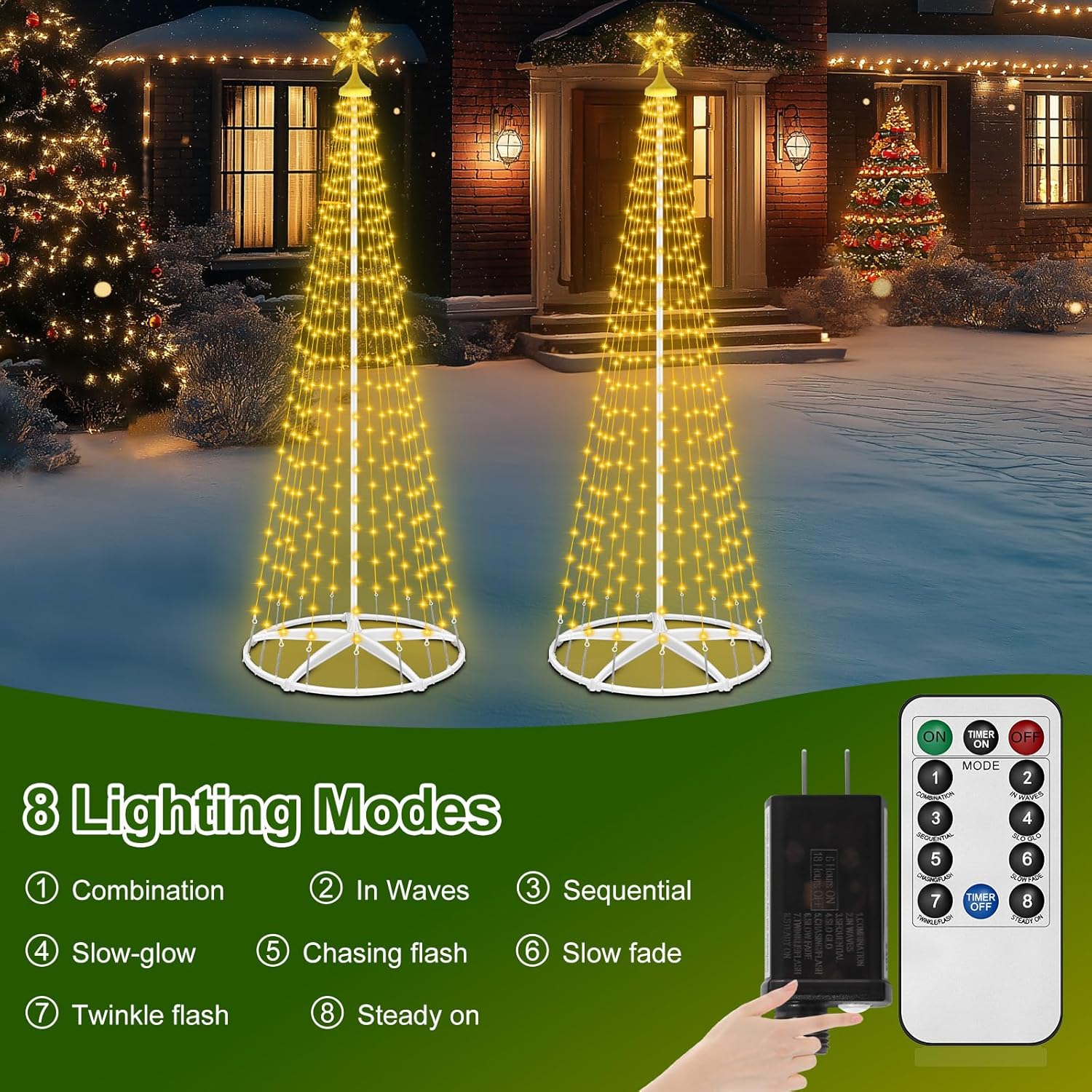 HELESIN Christmas Cone Tree Light, 7.5ft 310 LED Artificial Tree with Star Topper, DIY LED Light Show Tree Light Music sync with Remote APP Control for Party Indoor Outdoor Decorations (Warmwhite)