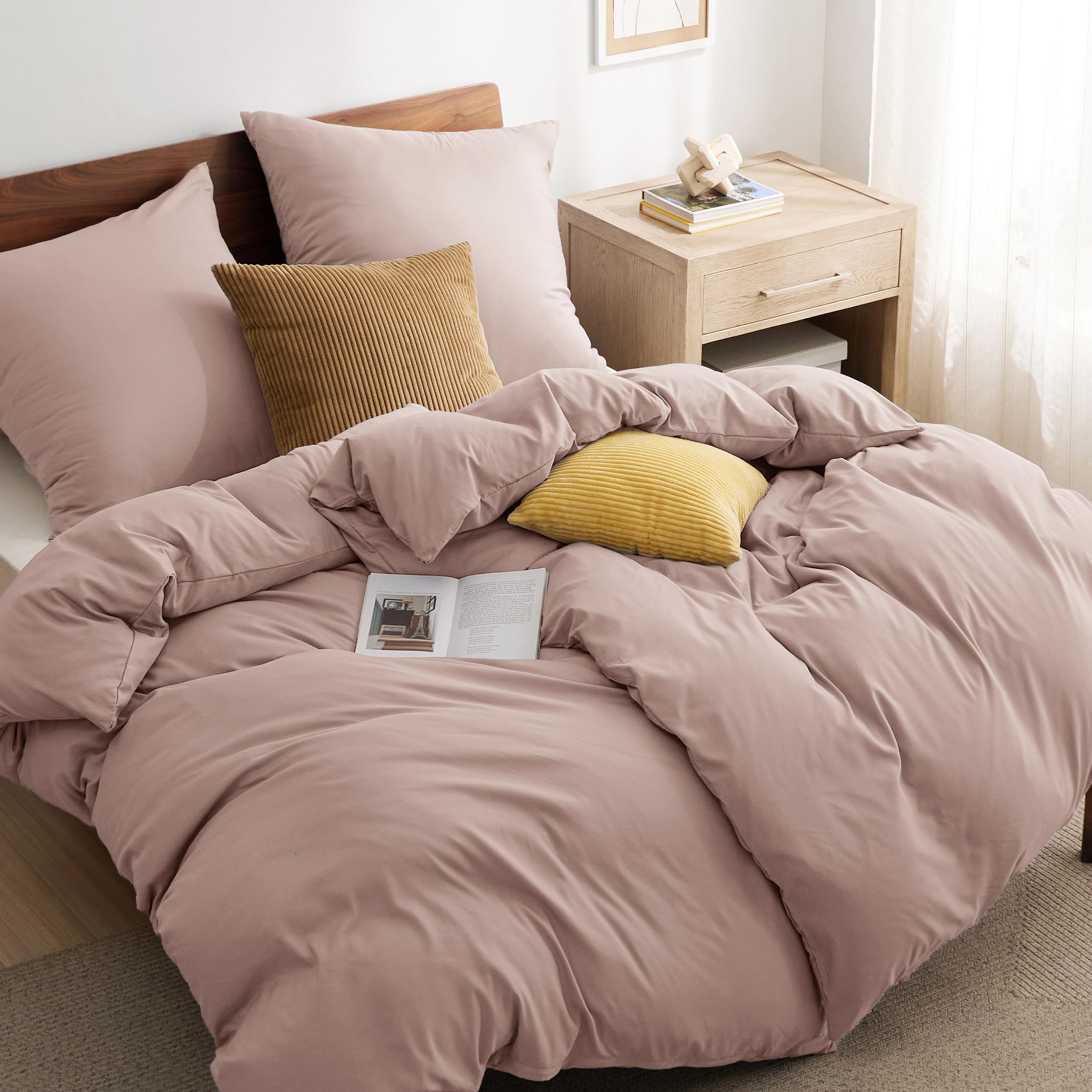 BEDSURE Ropa de cama de 135 x 200 cm, 4 piezas, Adobe Rose, 2 fundas nórdicas de 135 x 200 cm y 2 fundas de almohada de 80 x 80 cm, certificado Öko-Tex, ropa de cama rosa de poliéster, microfibra con