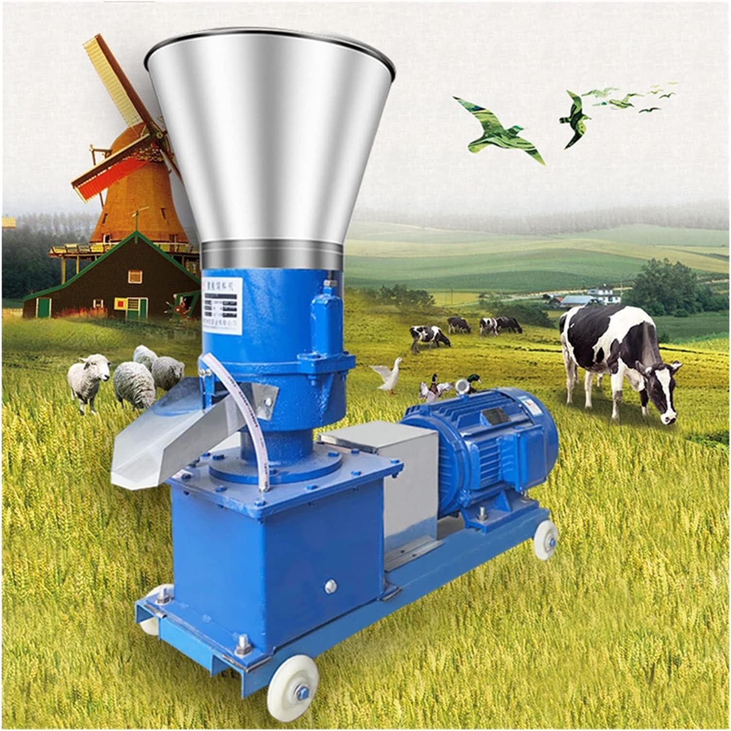 Pellet Press Animal Feed Pellet Mill Biomass Pellet Machine 4kw 150kg/h-200kg/h (Color : Model 125, Size : E-U plug)