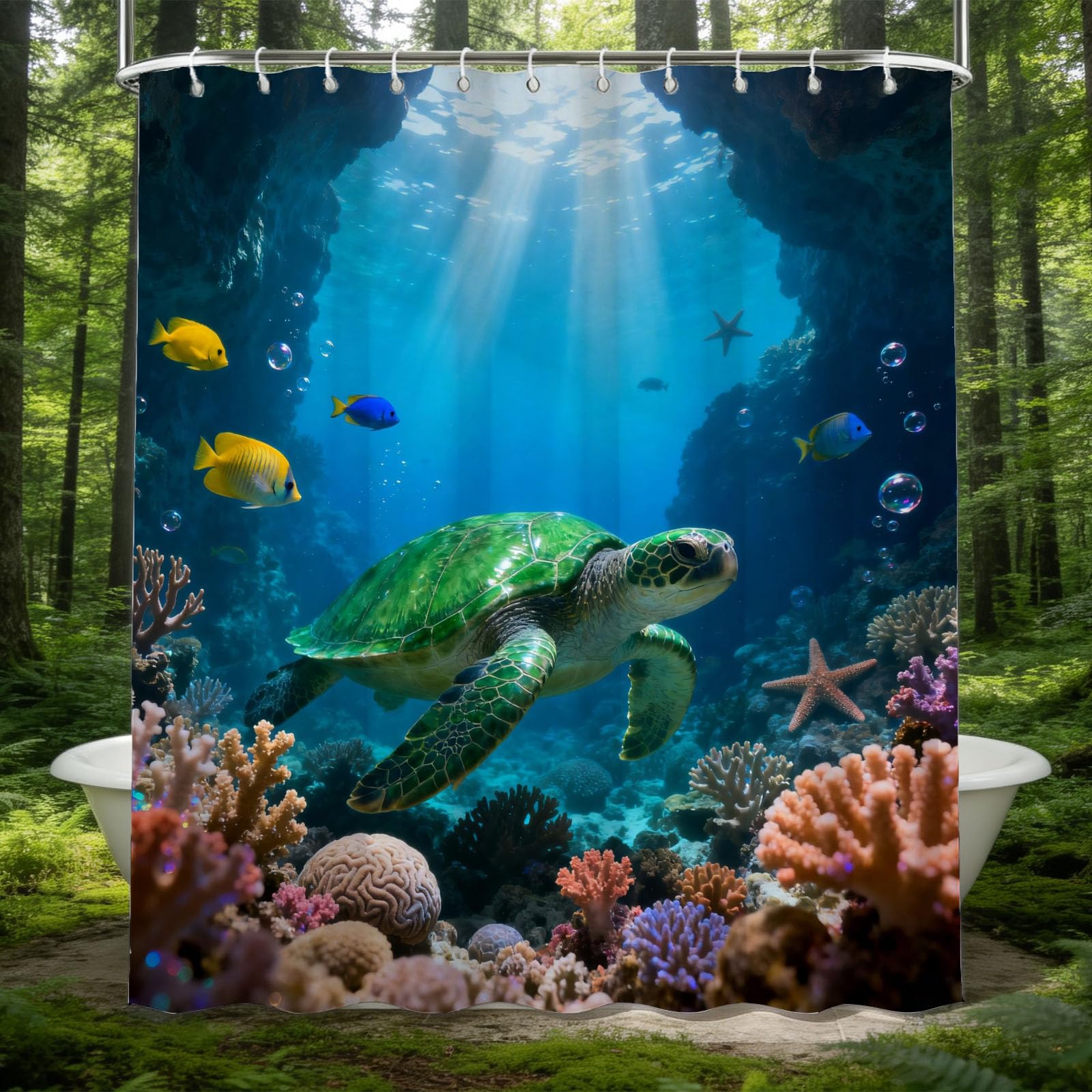 Hongduo 3D Coral Reef Shower Curtain for Stalls Bathtubs Ocean Sea Pattern Bathroom Decor Shower Curtain Set Polyester Fabric Waterproof 180x200cm/71X79 Inch with Hooks