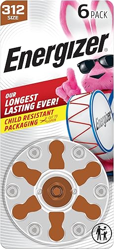 Energizer Baterías para audífonos tamaño 312, pestaña marrón, paquete de 6